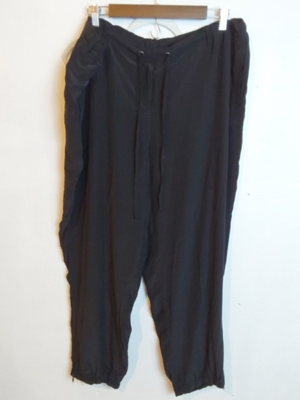 Eileen Fisher|Silk Black Drawstring Dress Pants Ankle Crop Zip Accent Career XL